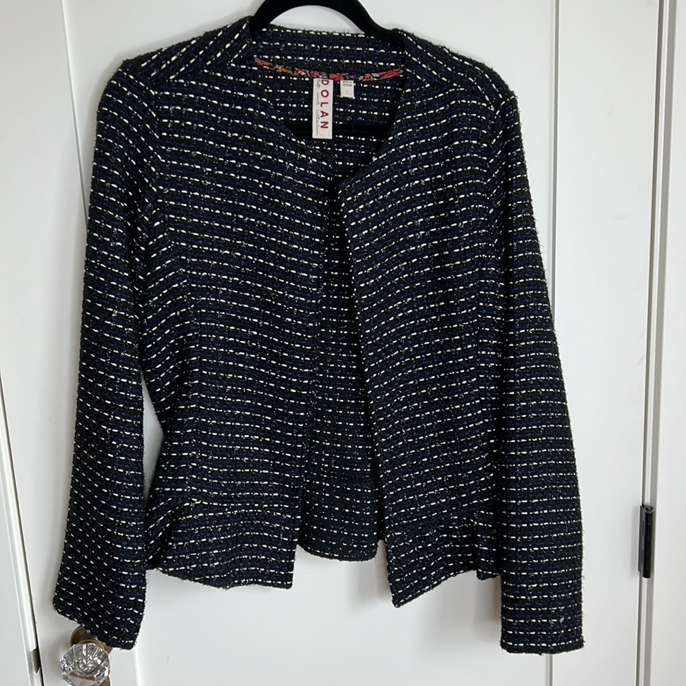 🕶️Anthropologie Dolan black blue tweed lurex peplum jacket L - Picture 5 of 10